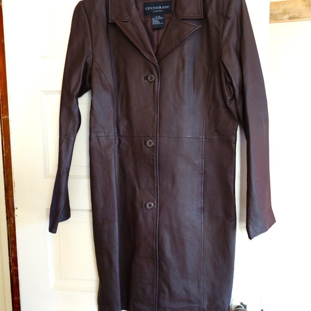 Centigrade Brown Leather washable medium full length coat
